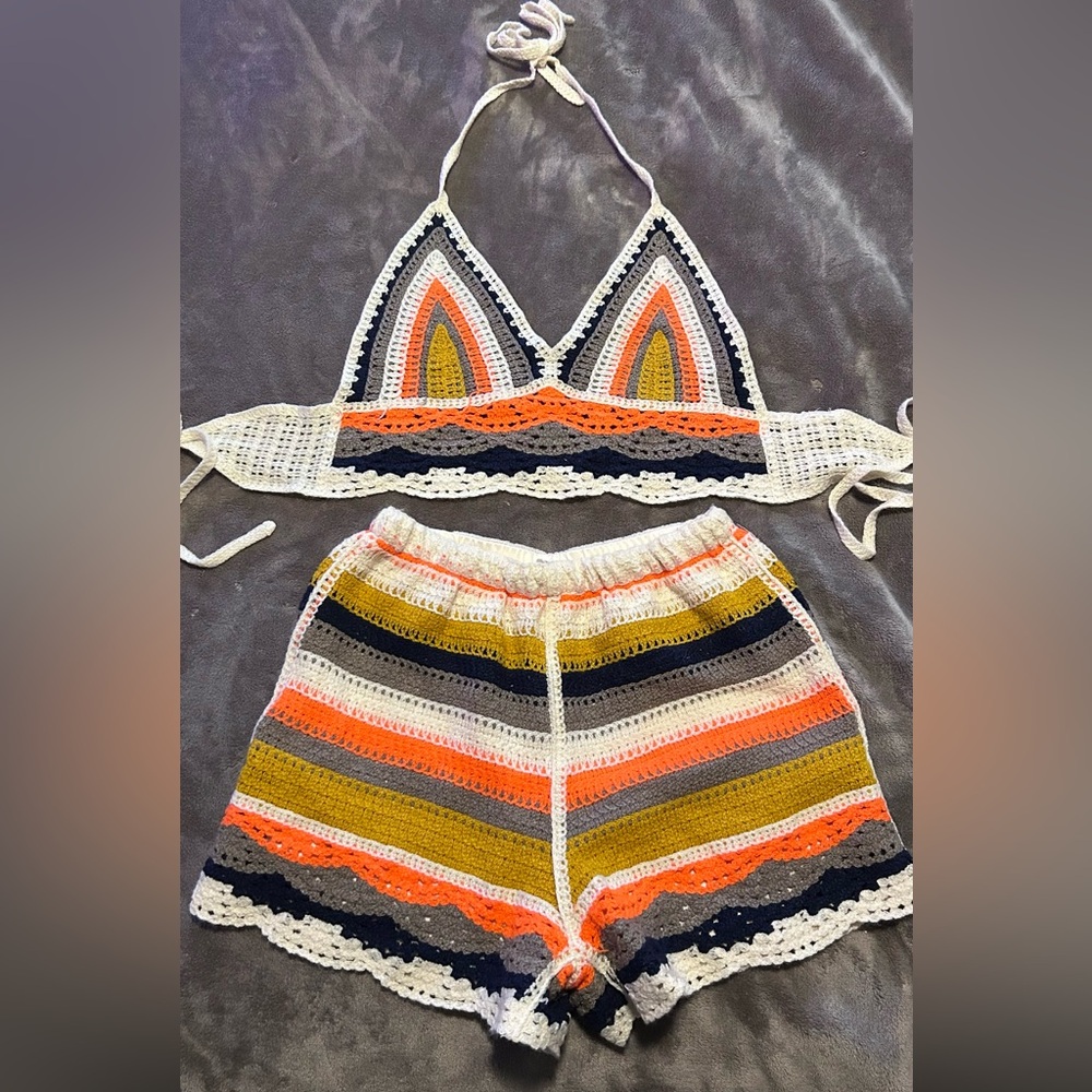 Two Piece Striped Crochet Set